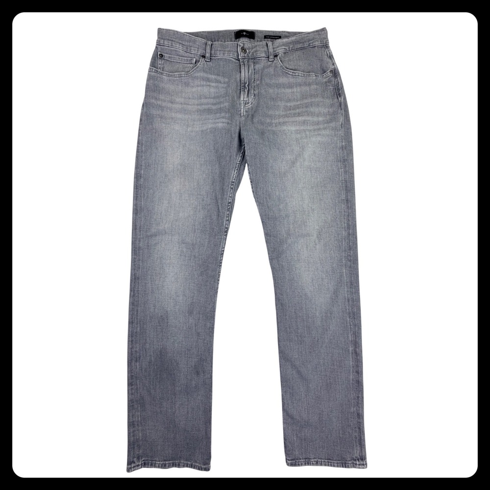7 For All Mankind The Straight Jeans Men 36 Gray‎ Cotton Blend Faded Whiskered